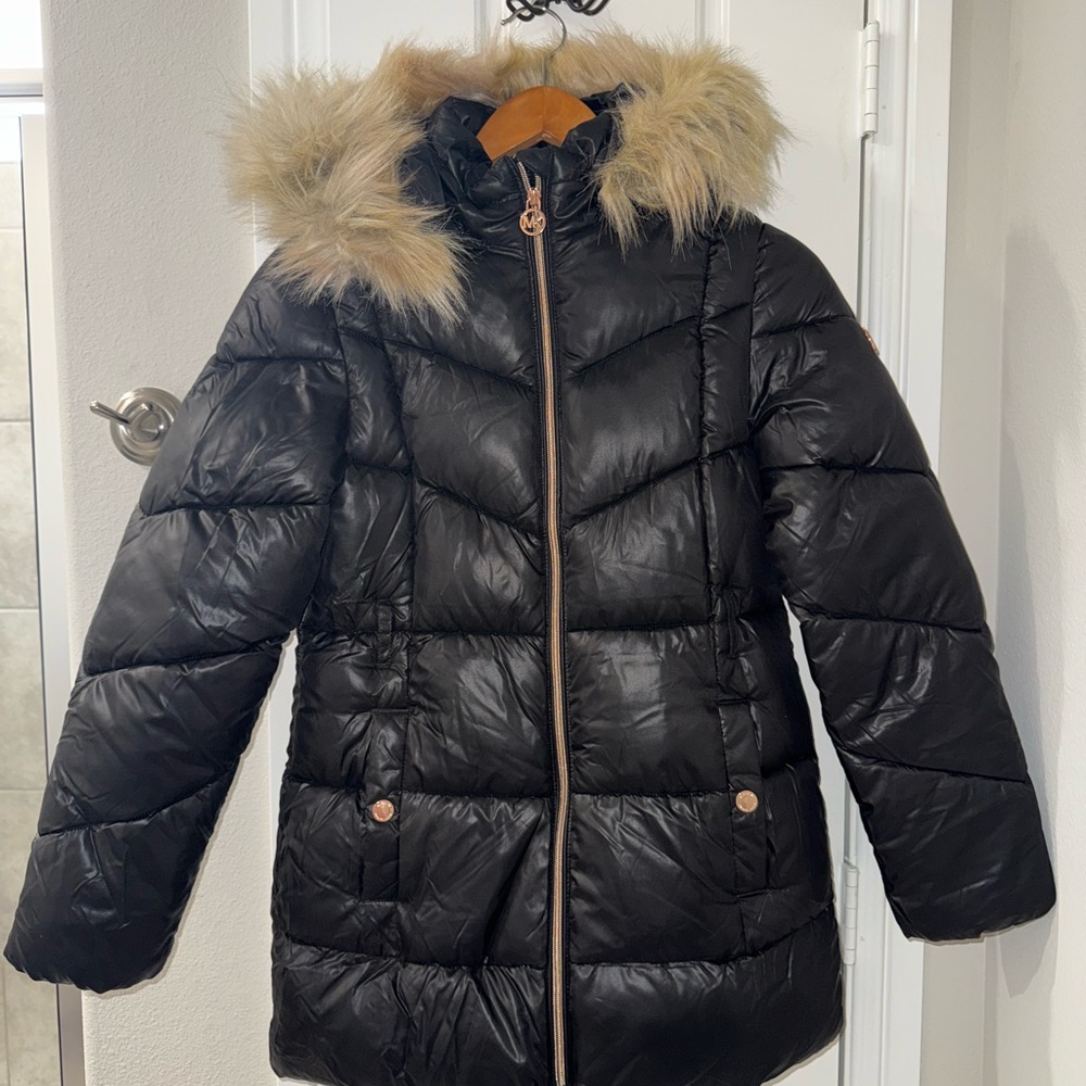 Michael Kors Black Puffer Jacket with Faux Fur Trim - NWOT
